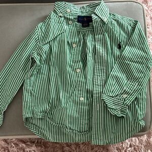 Ralph Lauren Kids Green and White Striped Button Down Shirt
